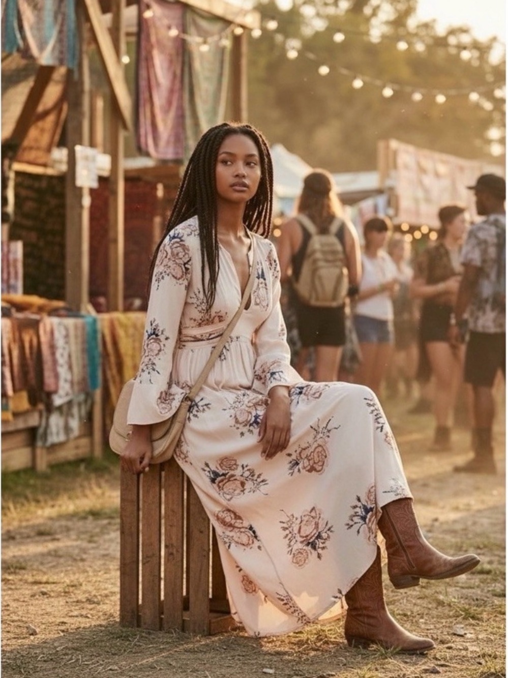 Free People Wild Laurel Floral Maxi Dress Pink Boho Bell Sleeve Maxi M